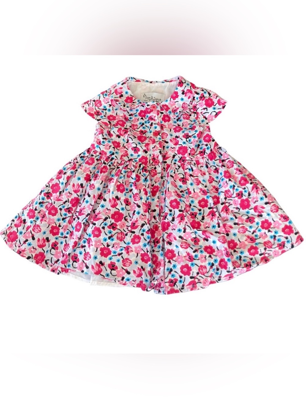 Pippa & Julie Pink Floral Gathered Dress Size 9 Month Cap Sleeve Fully Lined EUC
